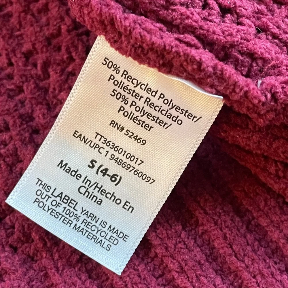 Time and Tru Burgundy Red Soft Chenille Open Front Cardigan Sweater Size Small